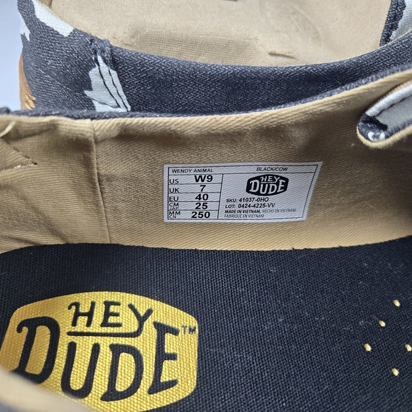 Hey Dude Wendy Animal Black and White Cow Print Shoes Size W9 - Picture 10 of 11